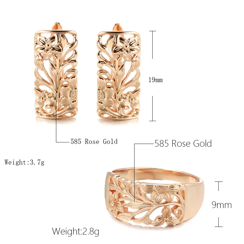 Vintage 585er Roségold Damen Ohrringe Ring Sets für Elegante Hochzeiten