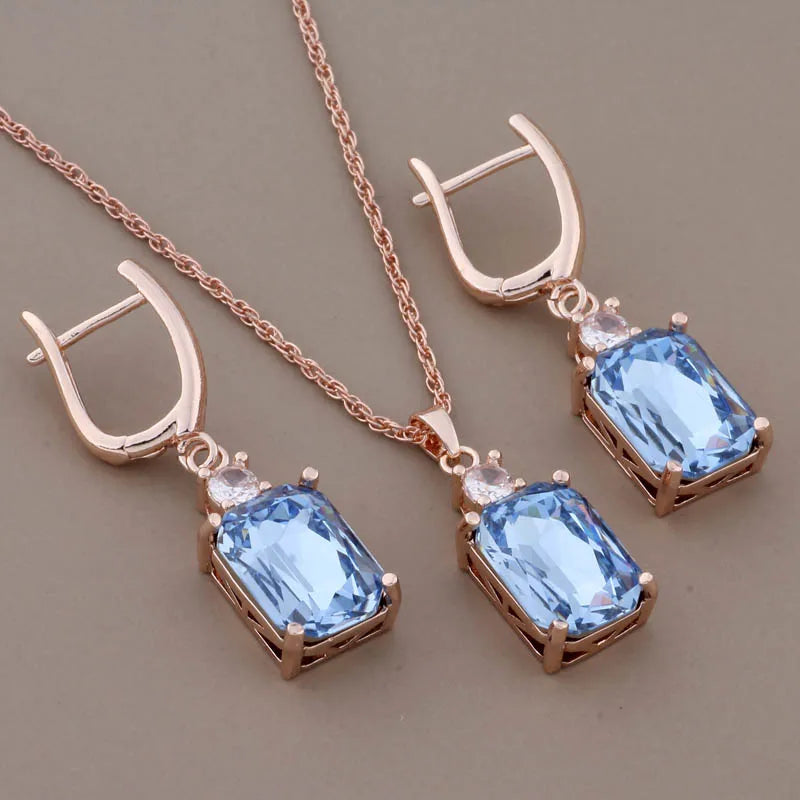 Luxus Hochwertige Zirkon Quadratische Ohrringe Set 585 Roségold Schmuck für Frauen