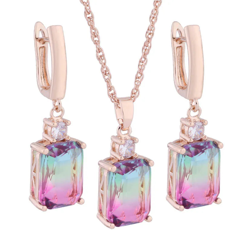 Luxus Hochwertige Zirkon Quadratische Ohrringe Set 585 Roségold Schmuck für Frauen
