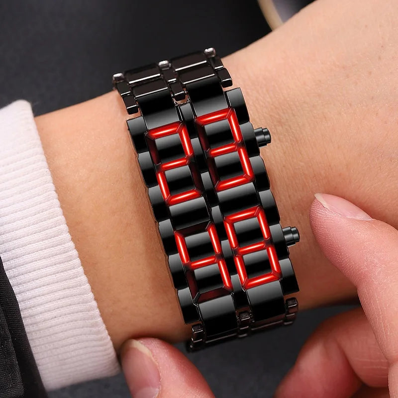 Digitale Herren Lava Armbanduhr – Robustes Metalldesign mit LED-Anzeige