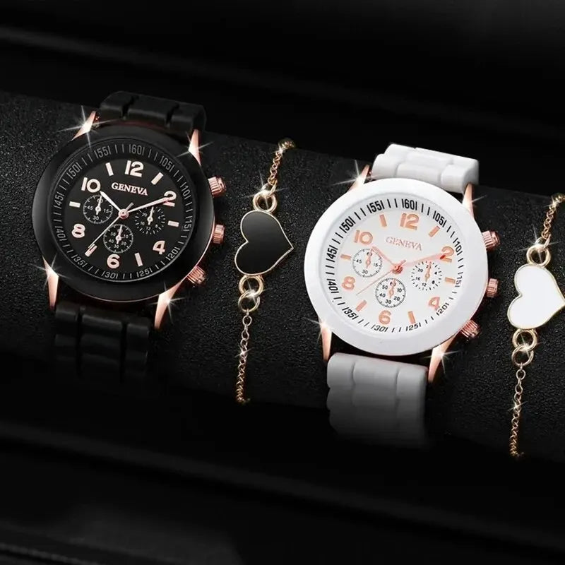Luxus Quarzuhr Set für Männer und Frauen mit Silikonband – Stilvolles Design
