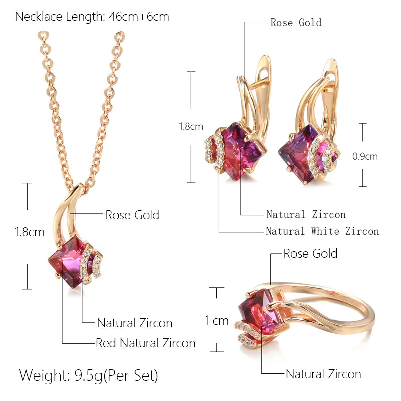 Vintage Granat Rot Natürlicher Zirkon Schmuck Sets in Eleganter Rose Gold Farbe