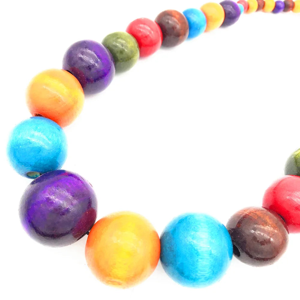 Holzperlen-Halskette und Ohrringe Set – Buntes Ethik Schmuck-Set für Damen