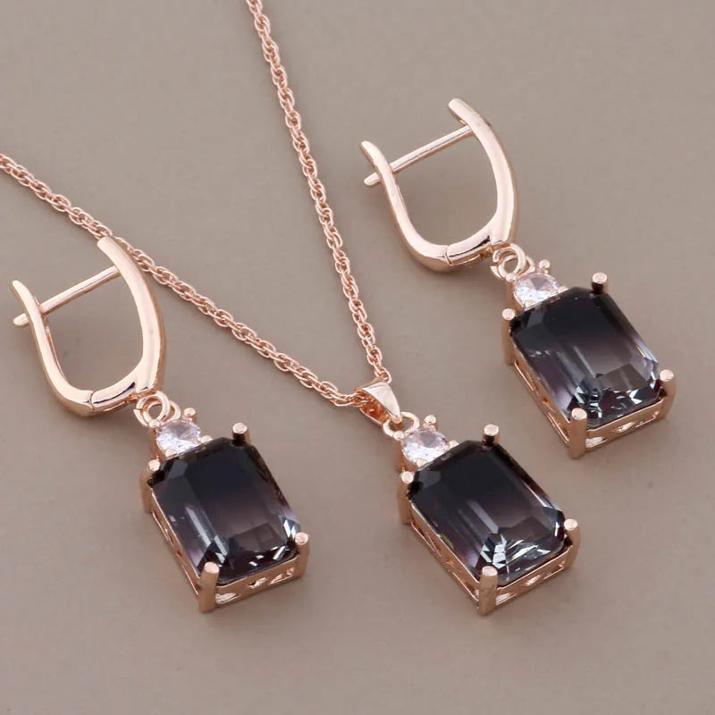 Luxus Hochwertige Zirkon Quadratische Ohrringe Set 585 Roségold Schmuck für Frauen