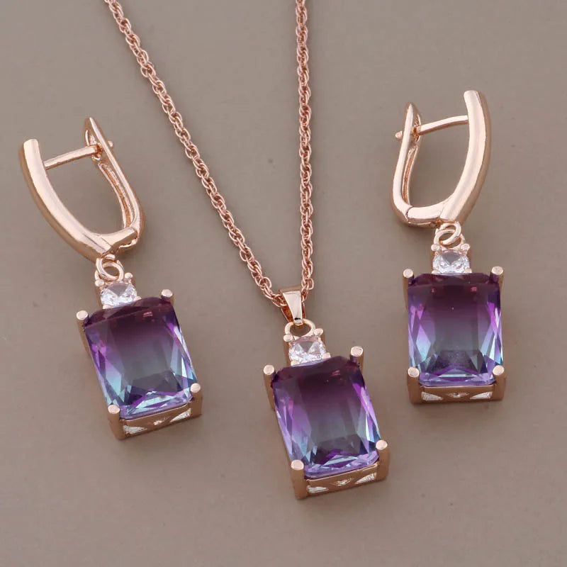 Luxus Hochwertige Zirkon Quadratische Ohrringe Set 585 Roségold Schmuck für Frauen