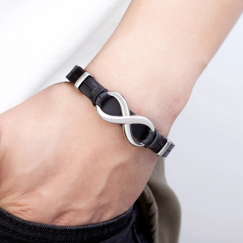 Echtes Leder Armband mit Unendlichkeitssymbol für Herren – Edelstahl Charme Schmuck