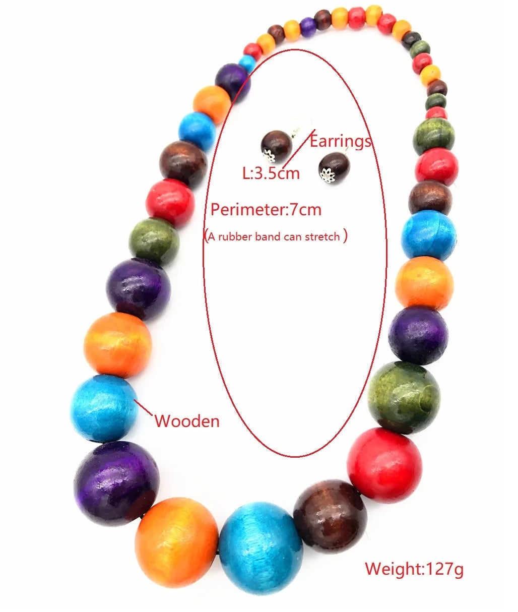 Holzperlen-Halskette und Ohrringe Set – Buntes Ethik Schmuck-Set für Damen