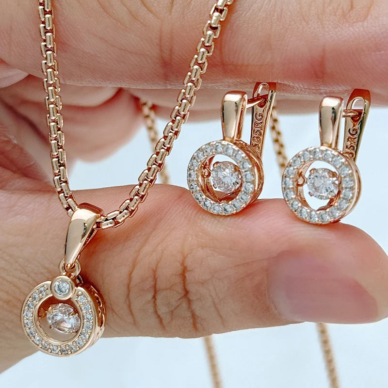 Glänzendes Weißes Zirkon Schmuckset Damen 585er Roségold Silber Hochzeit