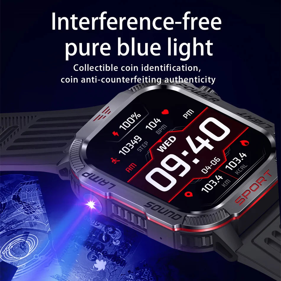 Militär Smartwatch mit Blutdruckmessung, GPS, Kompass & wasserdichtem Design