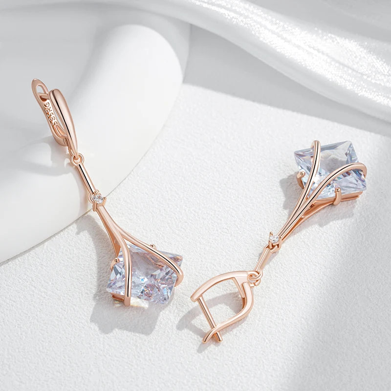 Weißes Zirkon Schmuckset Für Damen Rosegold Ring Ohrringe