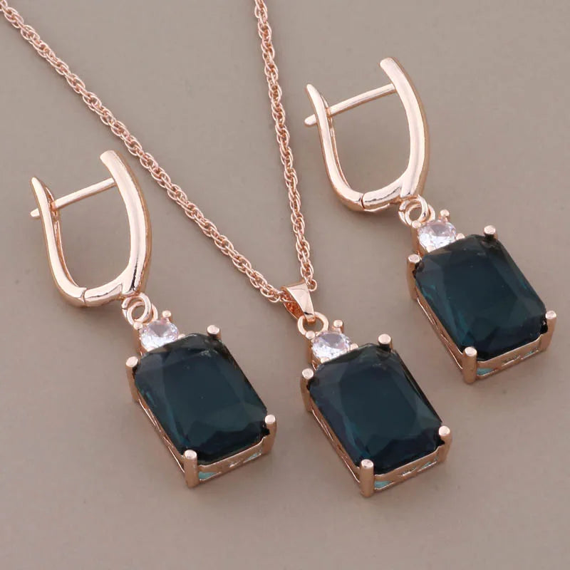 Luxus Hochwertige Zirkon Quadratische Ohrringe Set 585 Roségold Schmuck für Frauen