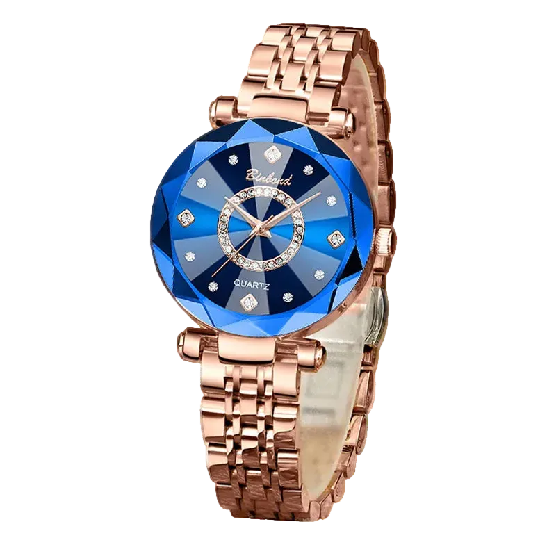 Kristalluhr für Damen von BINBOND Ocean Star – Luxuriös in Roségold