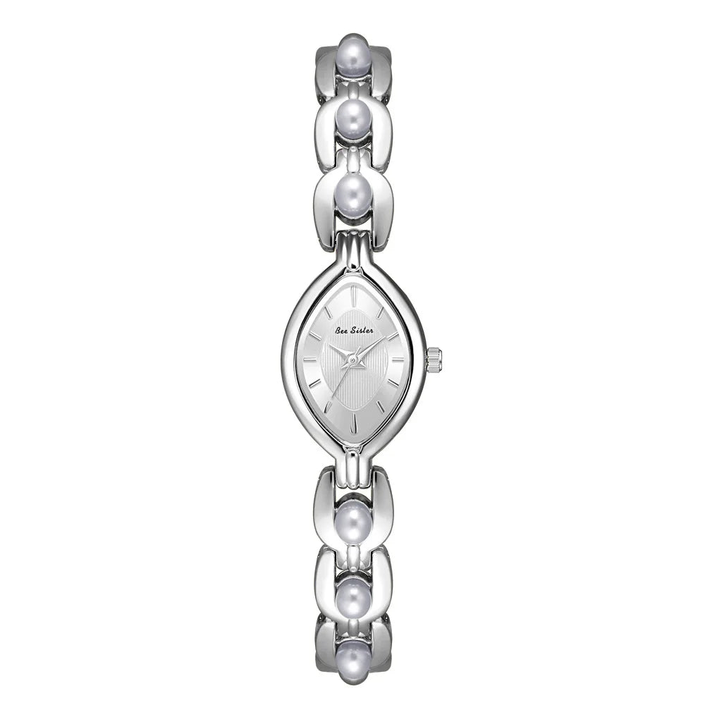 Luxus Damen Uhr Armband Schmuck Mit Perlen Quarz Gold