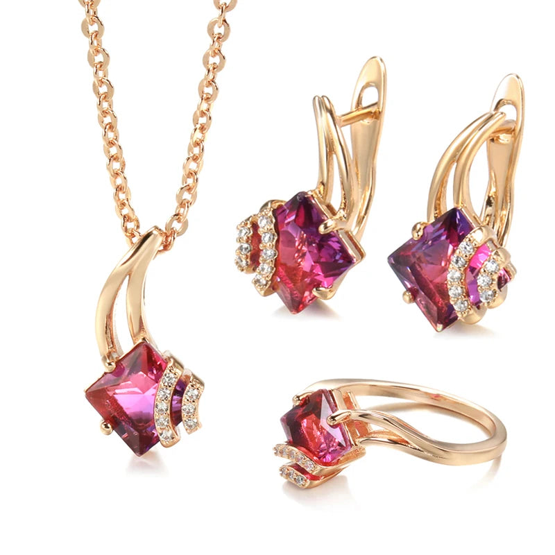 Vintage Granat Rot Natürlicher Zirkon Schmuck Sets in Eleganter Rose Gold Farbe