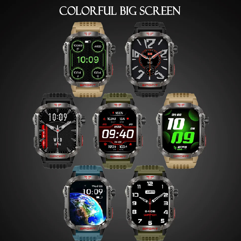 Militär Smartwatch mit Blutdruckmessung, GPS, Kompass & wasserdichtem Design