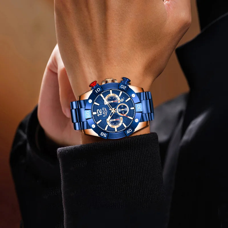 Chronograph Herrenarmbanduhr aus Edelstahl mit großem Zifferblatt und Leuchteffekt