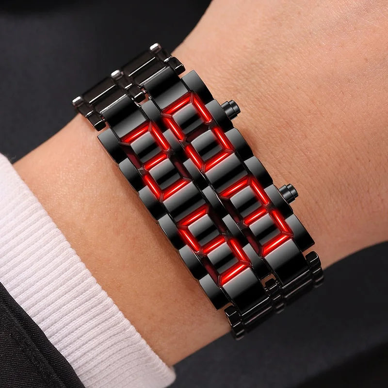 Digitale Herren Lava Armbanduhr – Robustes Metalldesign mit LED-Anzeige