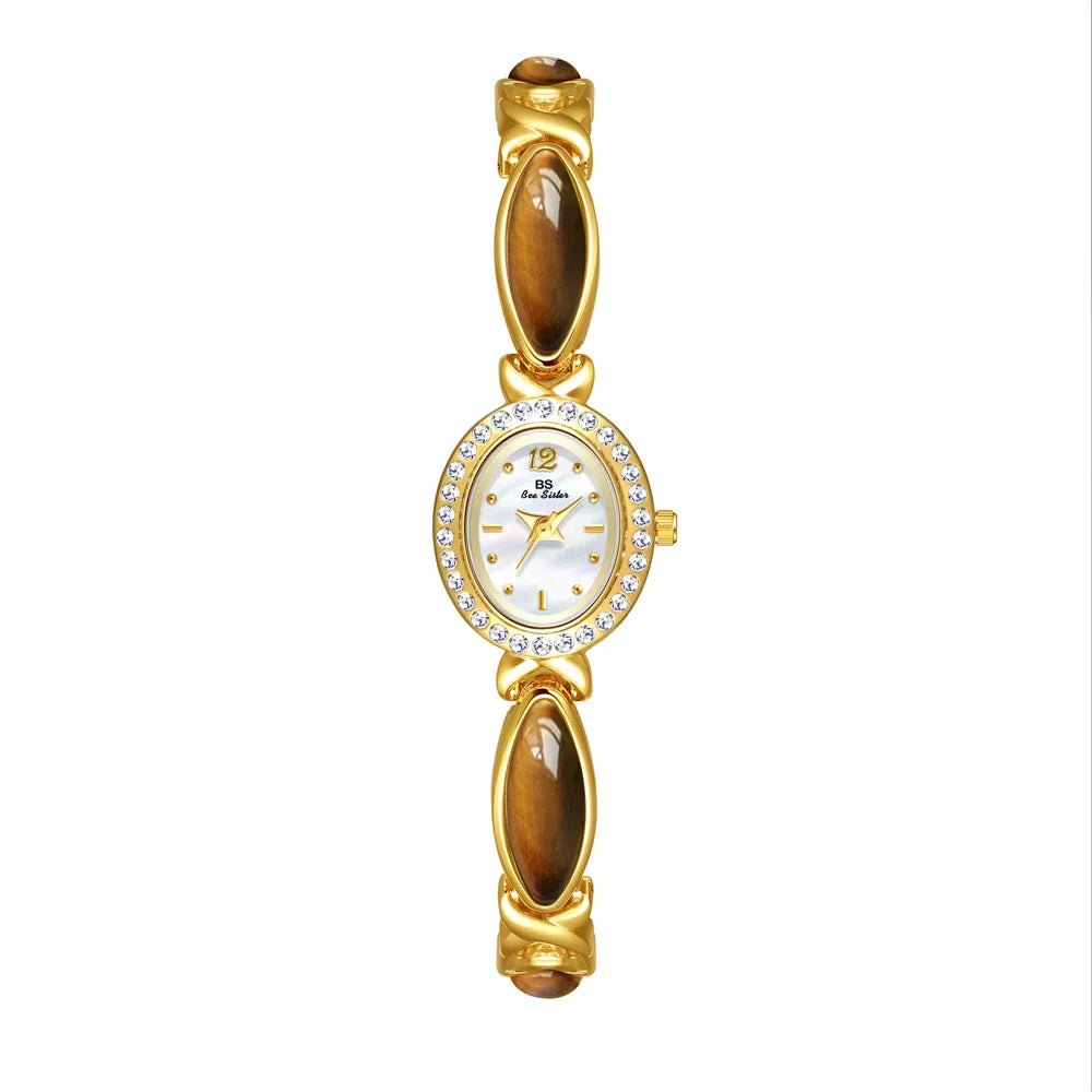 Jadearmband Damen Uhr Quarz Diamant Zifferblatt Oval Elegant