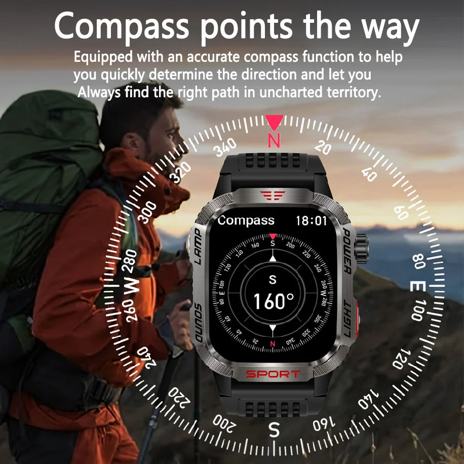 Militär Smartwatch mit Blutdruckmessung, GPS, Kompass & wasserdichtem Design