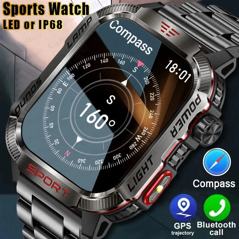 Militär Smartwatch mit Blutdruckmessung, GPS, Kompass & wasserdichtem Design