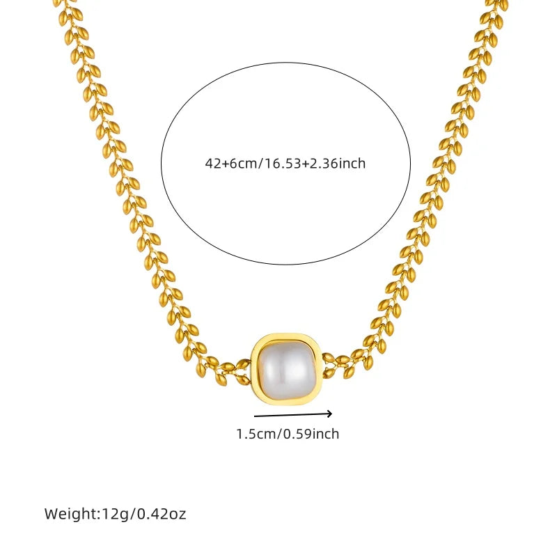 316L Edelstahl Quadrat Große Perle Halskette, Ohrringe, Ring Set für Eleganz