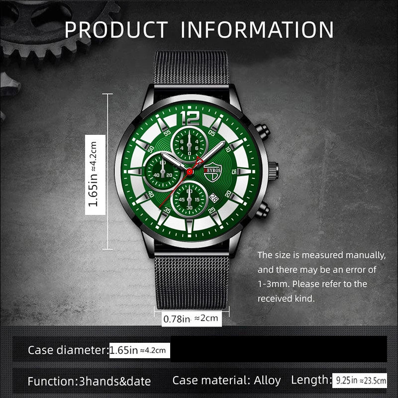 Herren Quarz Armbanduhr Set mit Lederarmband und Edelstahlgehäuse