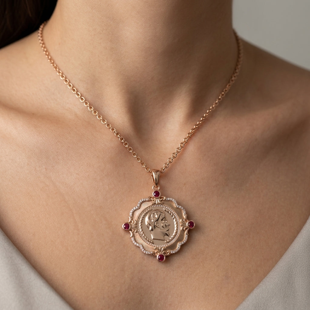 Schmuckset Roter Zirkon Ethno Luxus Roségold – Ring & Kette