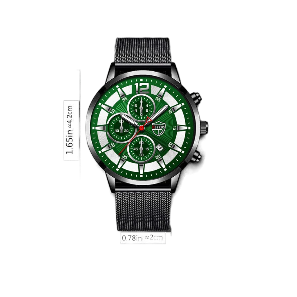 Herren Quarz Armbanduhr Set mit Lederarmband und Edelstahlgehäuse