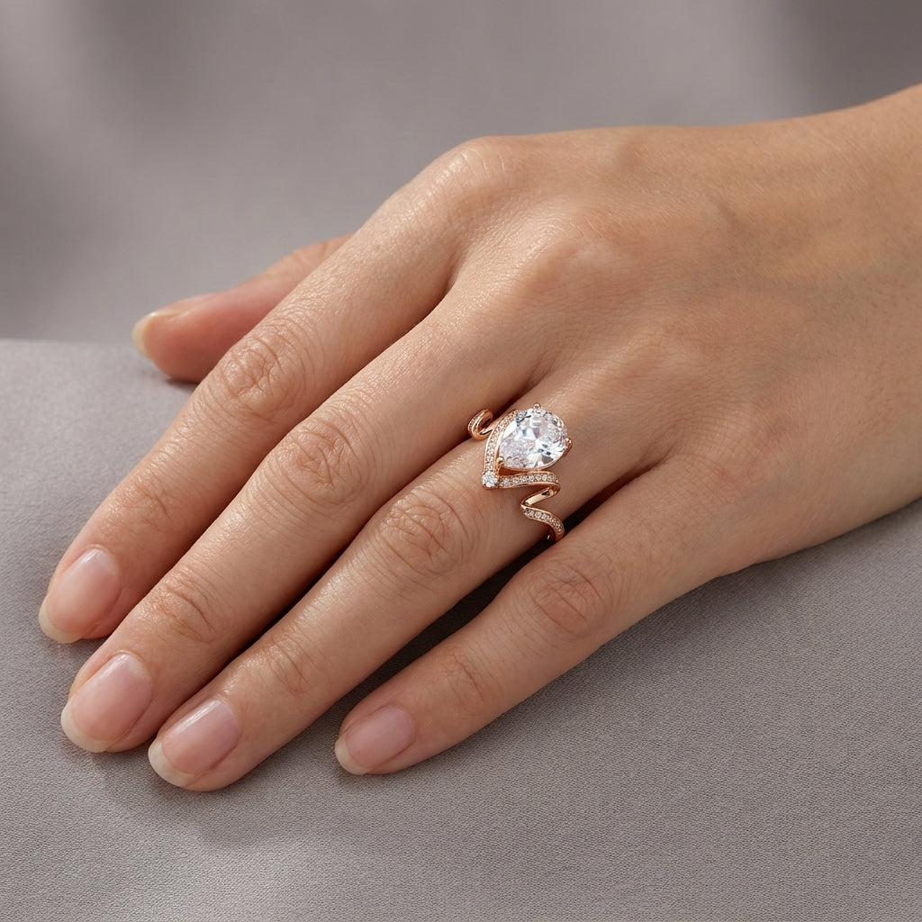 Schmuckset Zirkon Ring Ohrringe Halskette 585 Roségold Hochzeit
