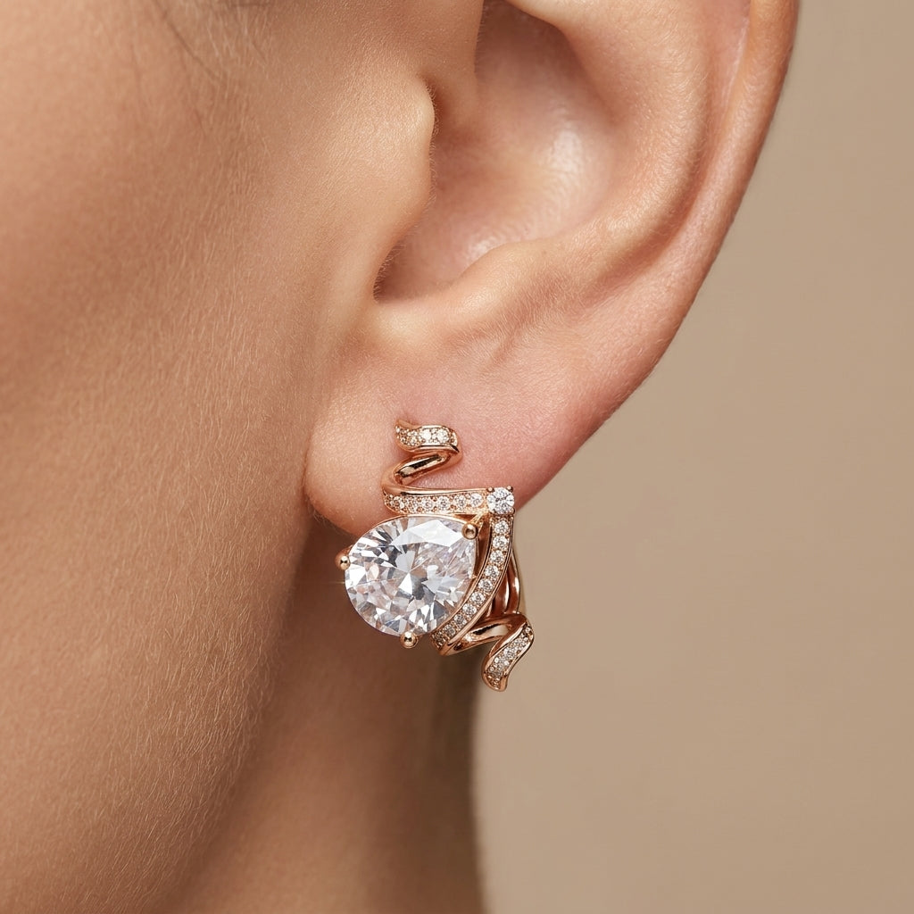 Schmuckset Zirkon Ring Ohrringe Halskette 585 Roségold Hochzeit