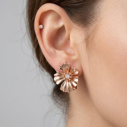 Schmuckset Blume Zirkon Ring Ohrringe Halskette 585 Roségold