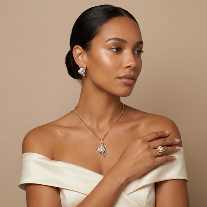 Schmuckset Zirkon Ring Ohrringe Halskette 585 Roségold Hochzeit