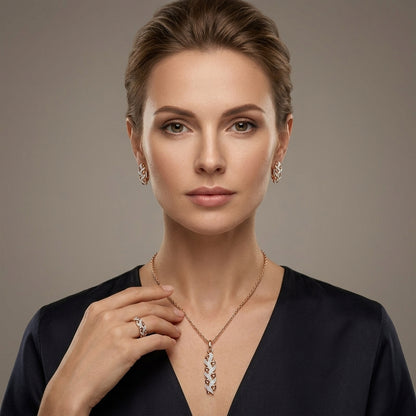 Schmuckset Zirkon Ring Ohrringe Halskette 585 Roségold Hochzeit