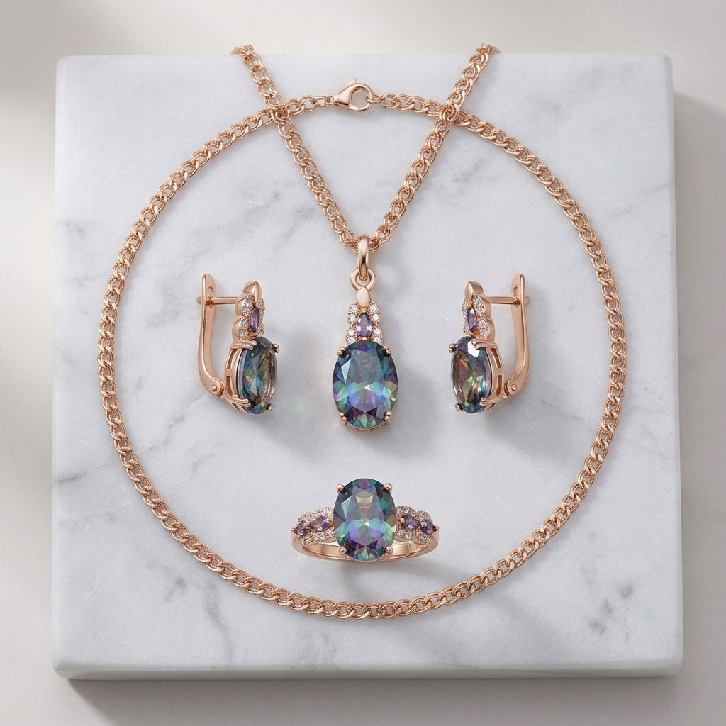 Schmuckset Bunt 585 Roségold – 02 flatlay