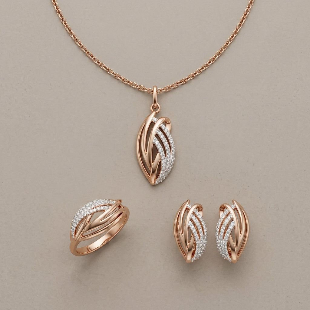 Schmuckset Glänzend 585 Roségold – 02 flatlay