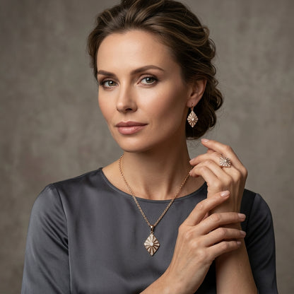 Schmuckset Zirkon Ring Ohrringe Halskette 585 Roségold Hochzeit