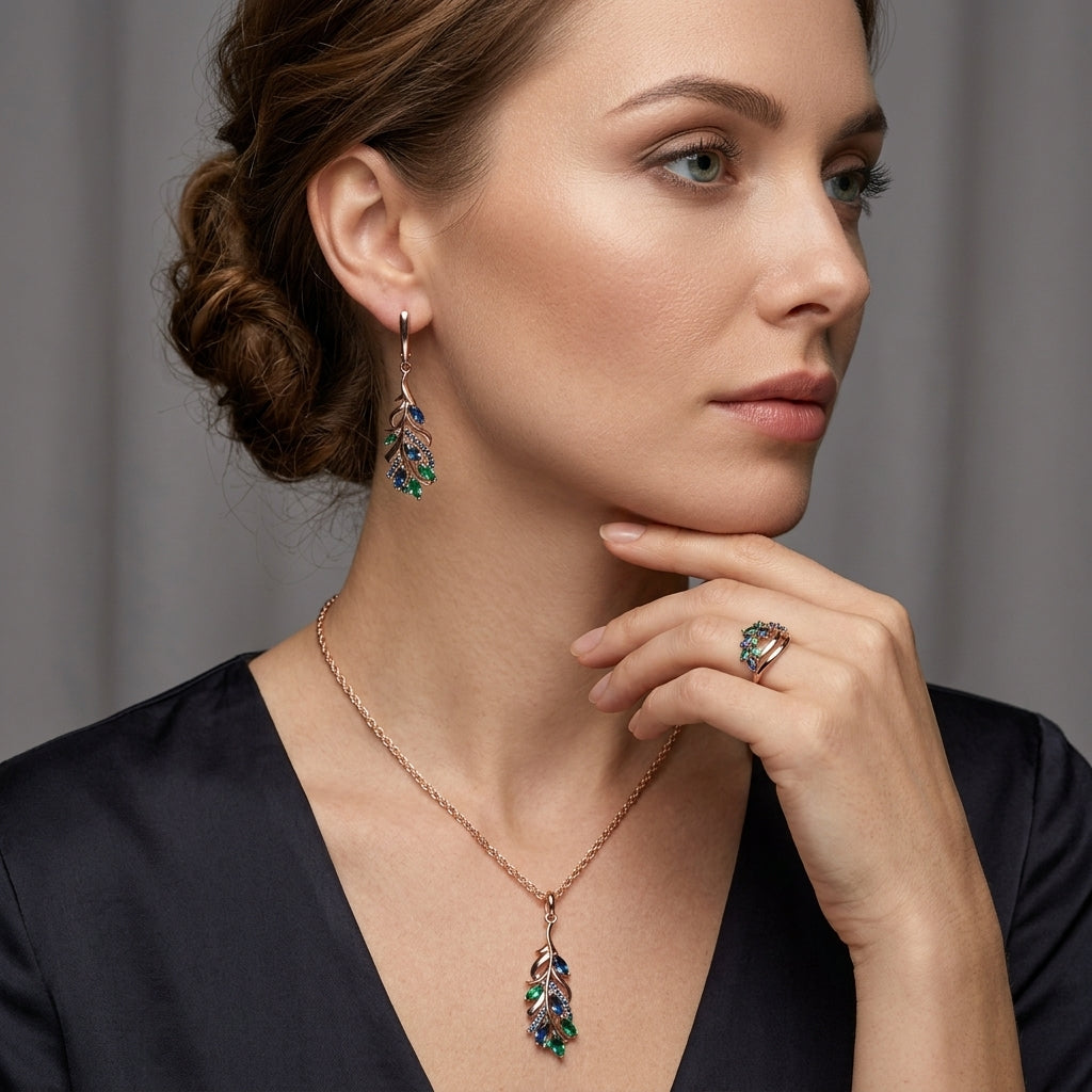 Lila Stein Schmuckset - Modell Trois-Quarts