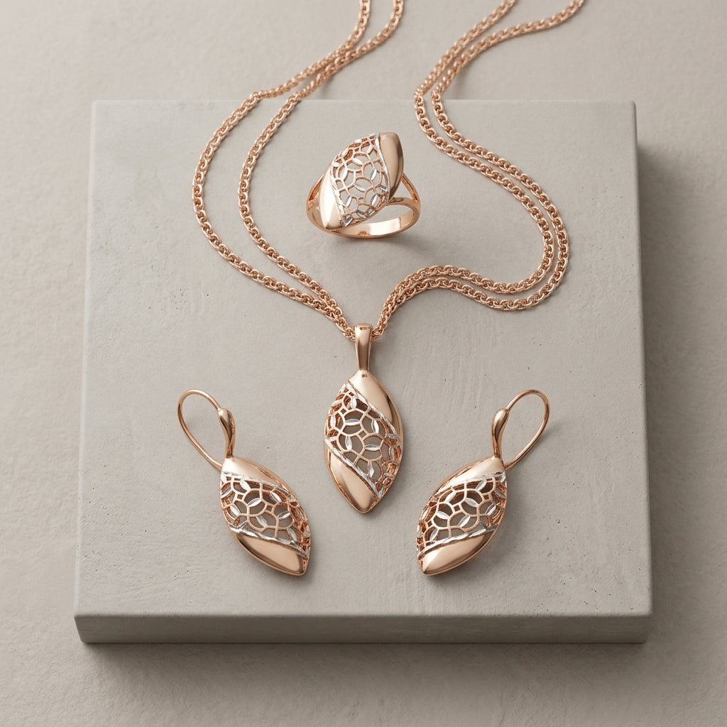 Schmuckset Blume 585 Roségold - Flat Lay minimalistisch
