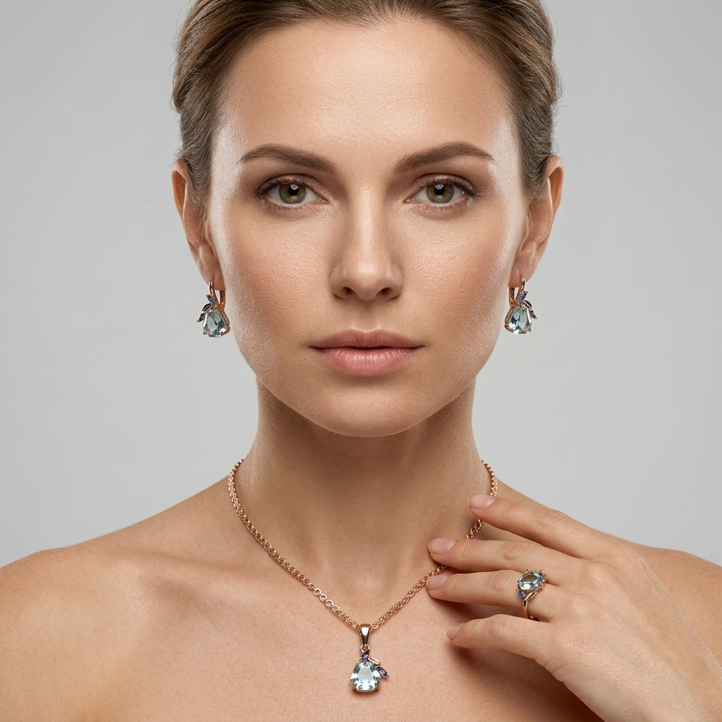 Schmuckset Grün Raute - Modell Portrait 3