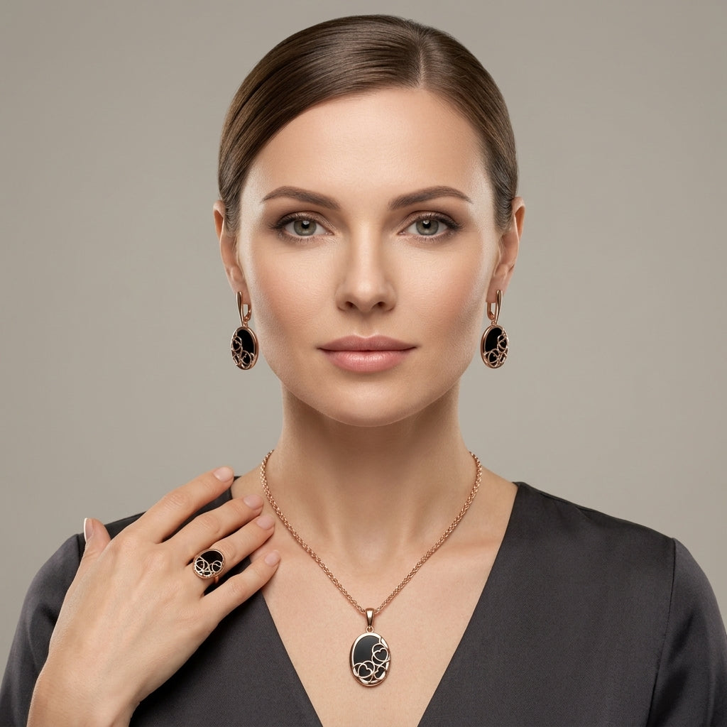 Schmuckset Schwarz Oval - Modell Portrait 3