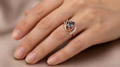 Schmuckset Grau Zirkon Ring Ohrringe Halskette 585 Roségold Vintage