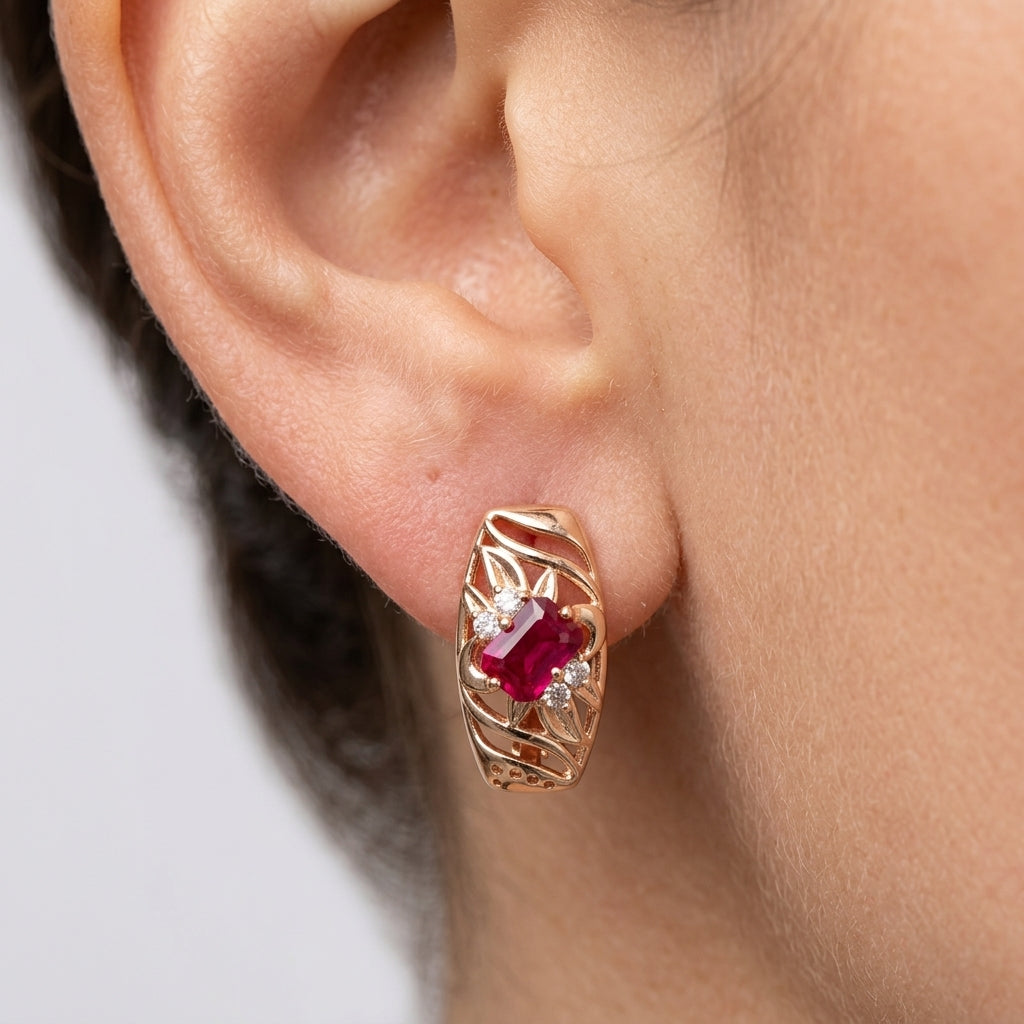 Schmuckset Rot Zirkon Ring Ohrringe Halskette 585 Roségold