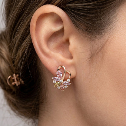 Schmuckset Bunt Zirkon Ring Ohrringe Halskette 585 Roségold Vintage