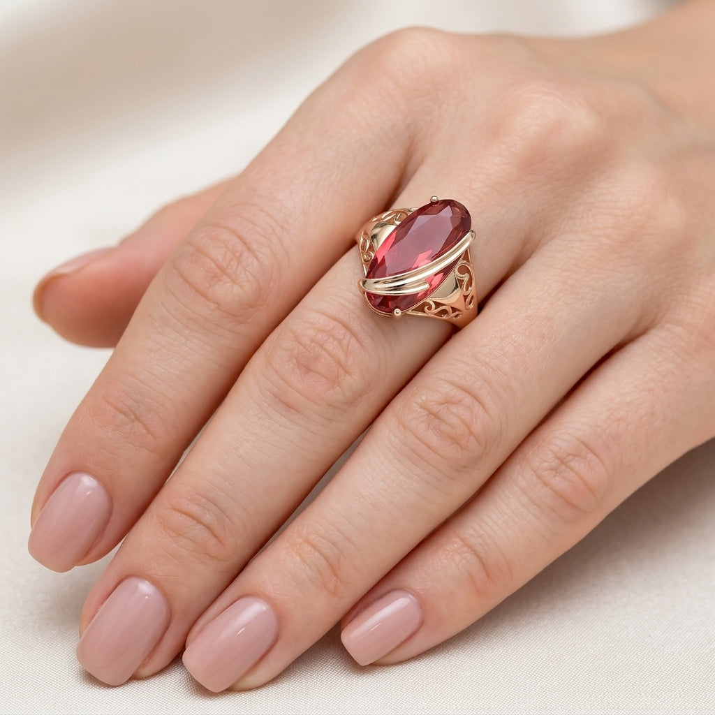Schmuckset Rot Zirkon Ring Ohrringe Halskette 585 Roségold Vintage