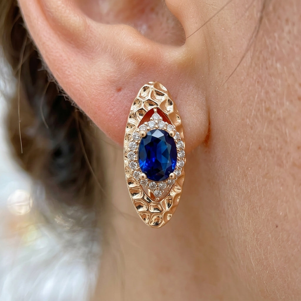 Schmuckset Blau Zirkon Ring Ohrringe Halskette 585 Roségold Glänzend