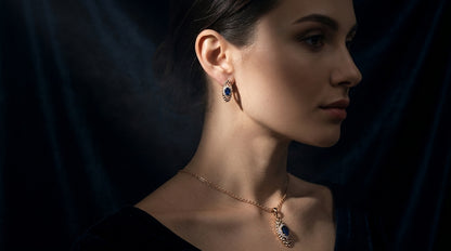 Schmuckset Blau Zirkon Ring Ohrringe Halskette 585 Roségold Glänzend
