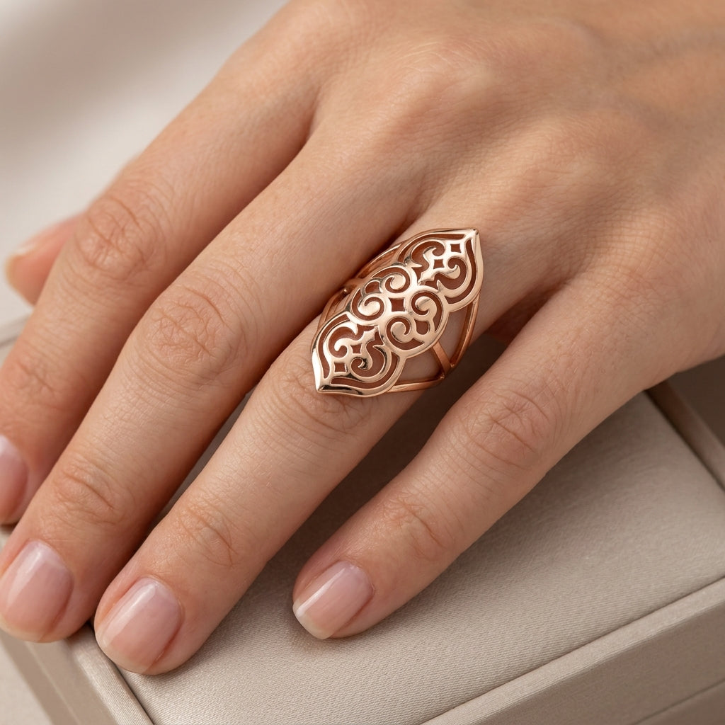 Schmuckset Zirkon Ring Ohrringe Halskette 585 Roségold Ethnisch