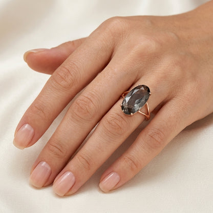 Schmuckset Grau Oval Zirkon Ring Ohrringe Halskette 585 Roségold