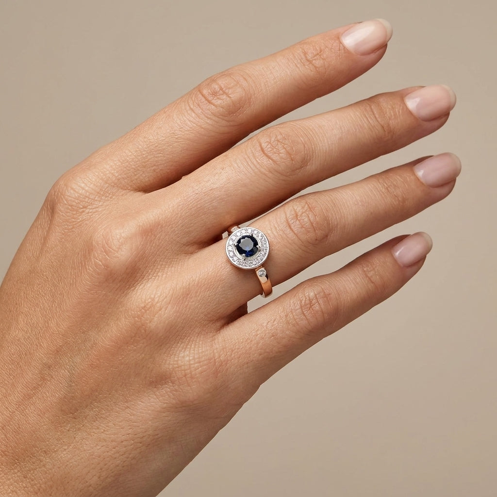Schmuckset Blau Zirkon Ring Ohrringe Halskette 585 Roségold Hochzeit