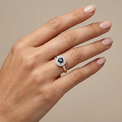 Schmuckset Blau Zirkon Ring Ohrringe Halskette 585 Roségold Hochzeit